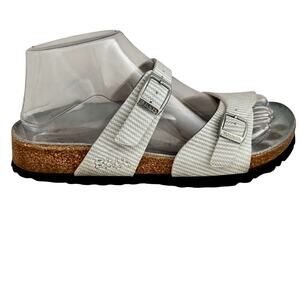 Birkenstock Birkis Leather Oxford Striped Arizona Sandals Blue White Preppy 37